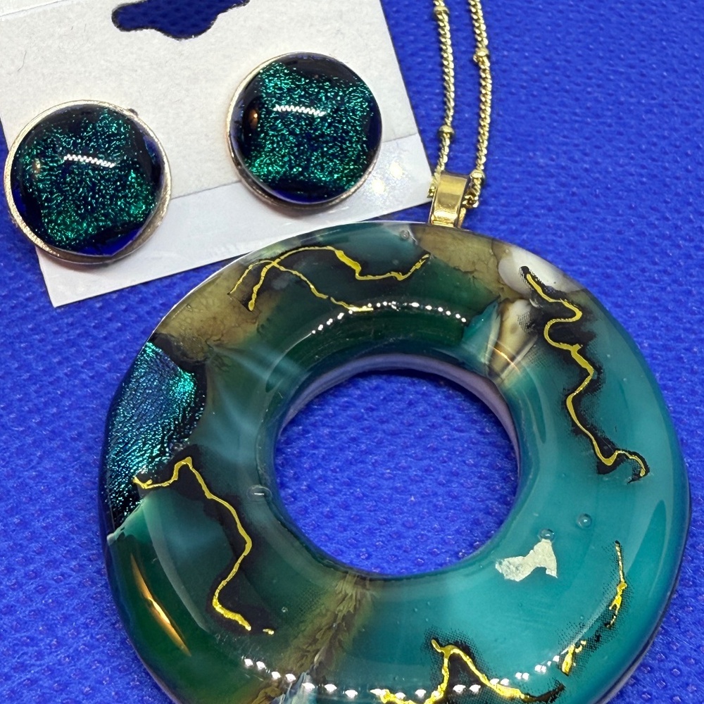 Teal Glass With Beautiful Earrings